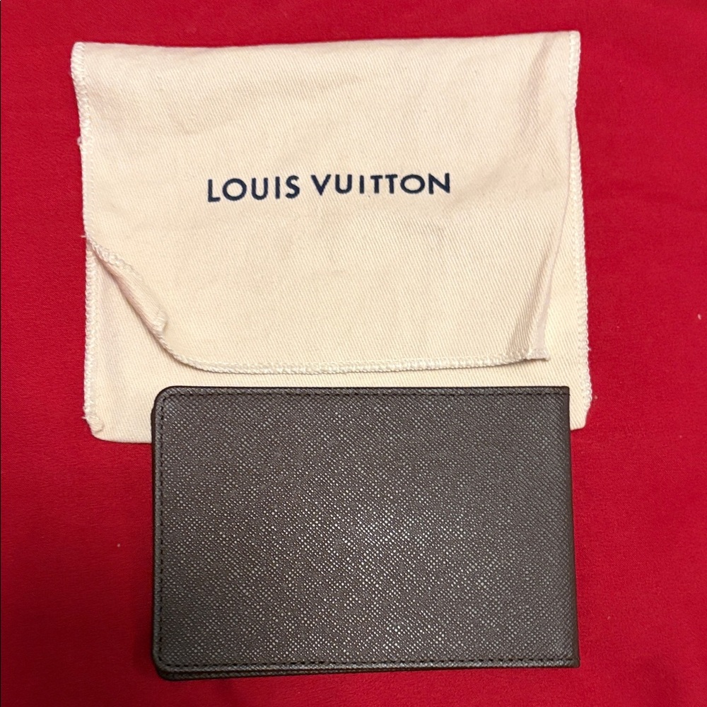 Louis Vuitton Dark Brown Textured Leather Card Holder with Dust Pouch